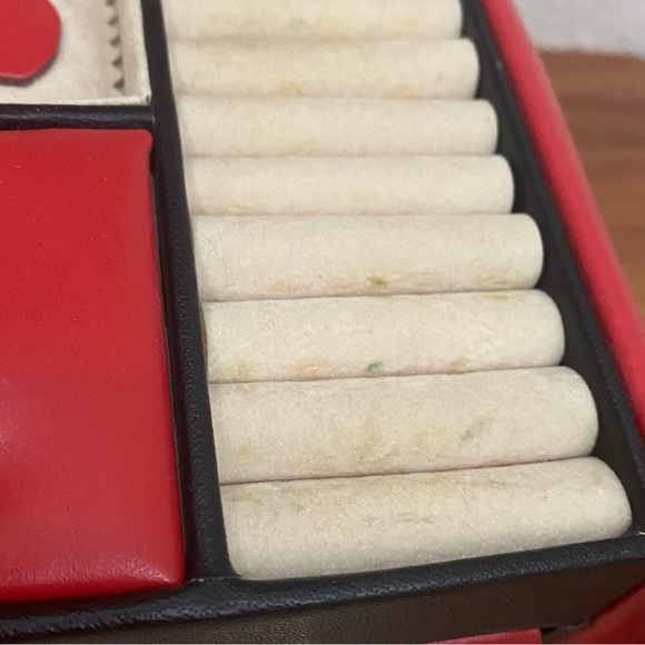 Vintage ALFRED Design Keepsake Red Genuine Leather Organizer Jewelry Case Bag - Picture 14 of 16